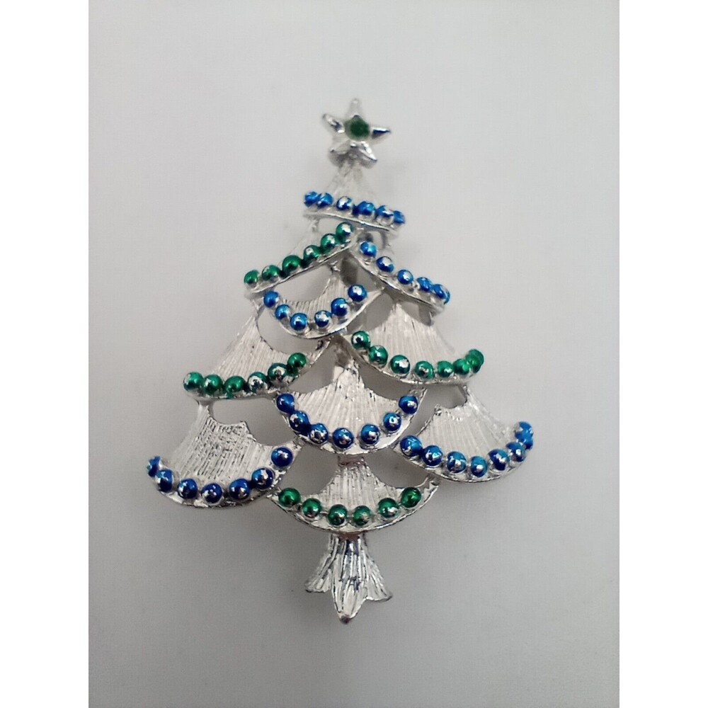 Vintage Signed Gerry’s Silver Gemstones Christmas Tree Brooch Pin 1970s NOS VTG